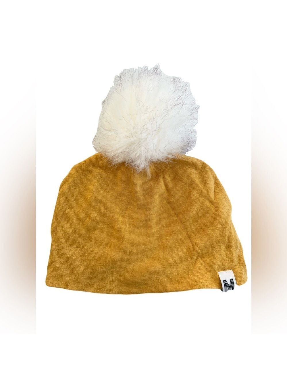 🩵4/$20 My Mila Cozy Bamboo Mustard Beanie with Fluffy White Pom Pom